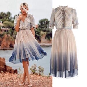 NWT Chicwish Blue and Cream Ruffled Dress